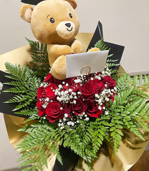 Congrats Grad! Bouquet, 2 Dozen Red Roses, Gypsophilia, Leather Leaf